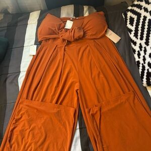 Women’s 2 piece Rust Orange Summer Set (top & wide leg pants) Size Large